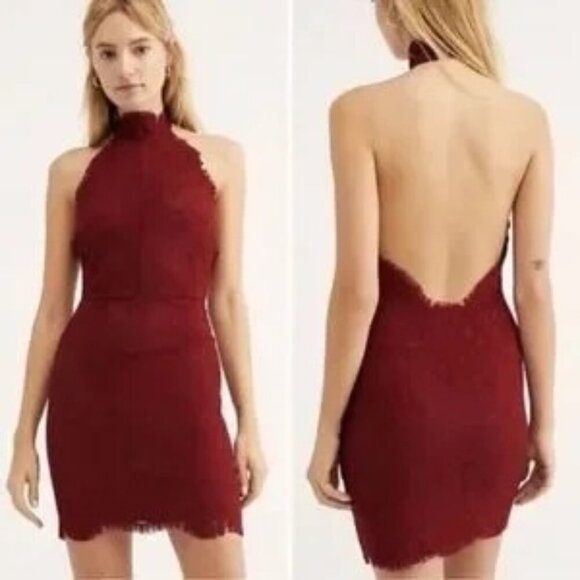 Free People Harper Red Lace Halter Open Back Mini Dress - Picture 1 of 5